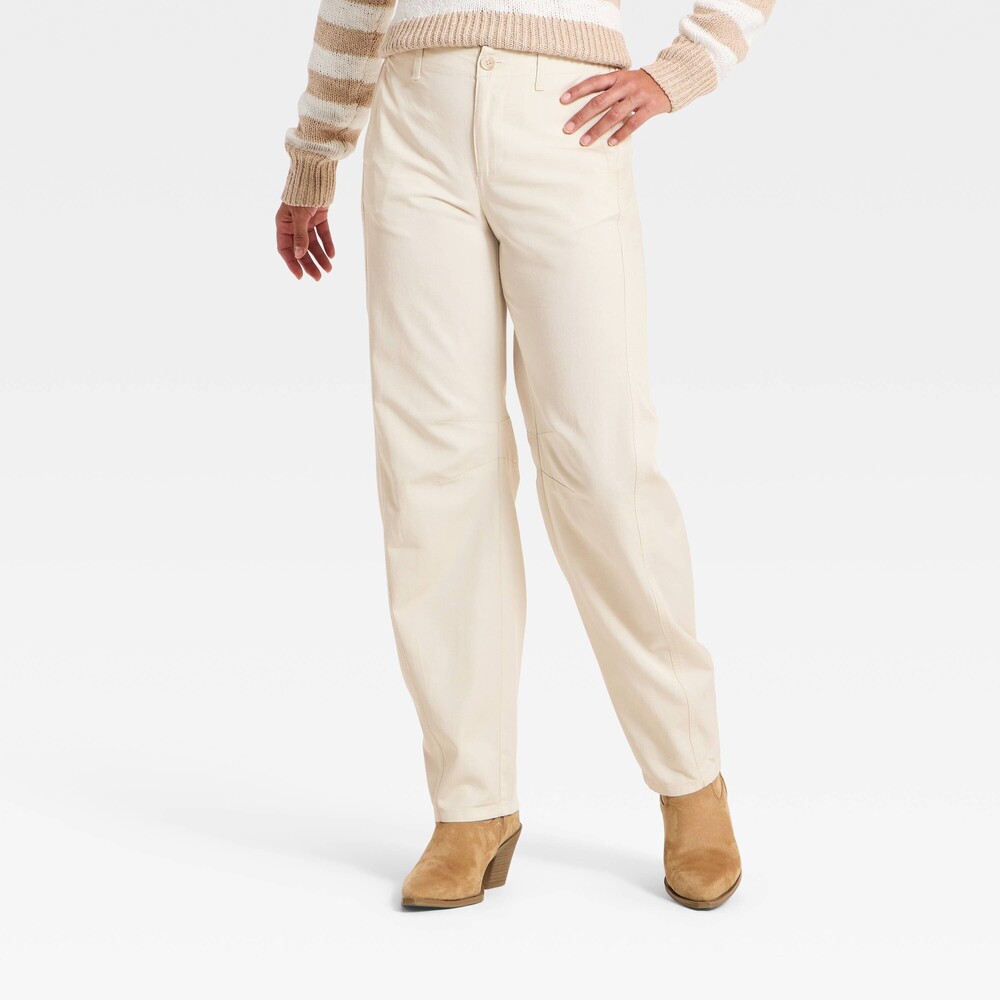 NWT Sz 4 Women's Low-Rise Barrel Leg Cargo Pants - Universal Thread Cream